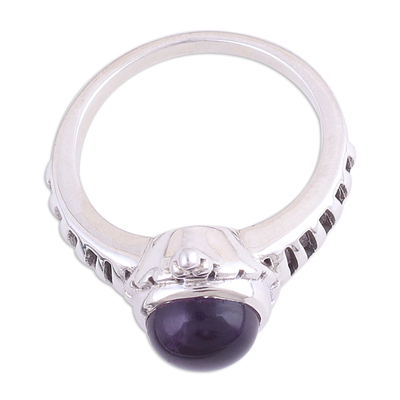 Amethyst Cabochon Ring with Sterling Silver Setting