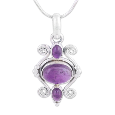 Amethyst pendant necklace, 'Lilac Dancer' - Sterling Silver and Amethyst Multi-stone Pendant Necklace