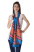 Silk shawl, 'Caribbean Blue Dazzle' - Block Printed Silk Shawl in Caribbean Blue from India