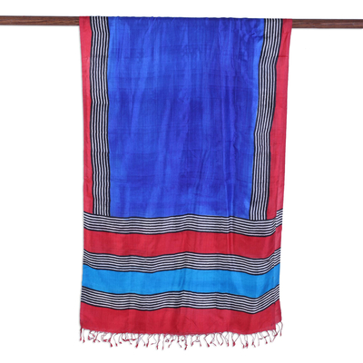 Mantón de seda - Chal de seda con flecos estampados en bloque en azul real de la India