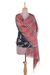 Silk shawl, 'Dark Blossoms' - Block Printed Fringed 100% Silk Shawl from India