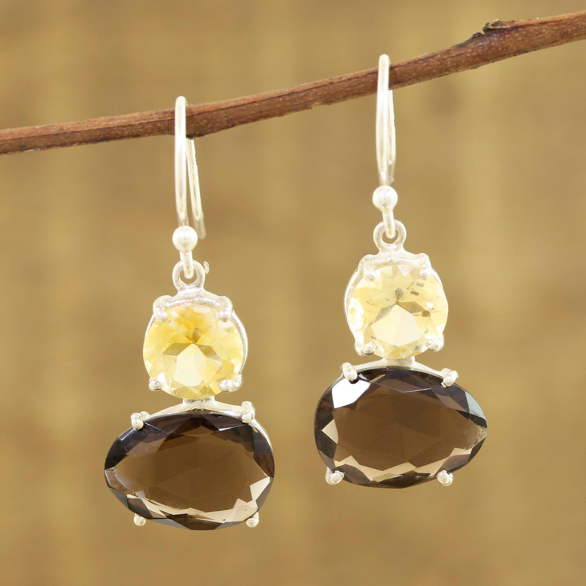 SPARKLER JEWELS Smoky Quartz,Round 925 Sterling Silver Dangle Earrings,Fashionable Gifts 