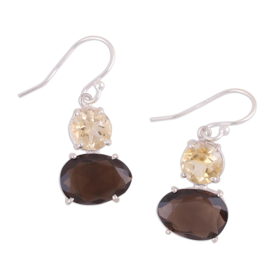 Smoky quartz and citrine dangle earrings, 'Regal Air' - Smoky Quartz and Citrine Gemstone Dangle Earrings