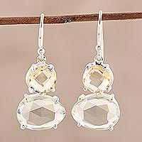 Prasiolite and citrine dangle earrings, 'Regal Air' - Faceted Prasiolite and Citrine Earrings from India