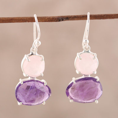 Amethyst and rose quartz dangle earrings, 'Regal Air' - Dangle Earrings from India with Amethyst and Rose Quartz