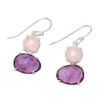 Amethyst and rose quartz dangle earrings, 'Regal Air' - Dangle Earrings from India with Amethyst and Rose Quartz