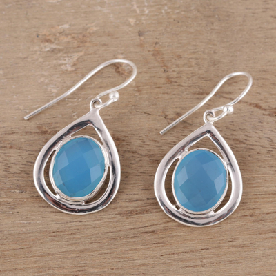 Chalcedony dangle earrings, 'Inland Sea' - Blue Chalcedony and Sterling Silver Dangle Earrings