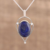 Collar colgante de lapislázuli, 'Cobalt Charm' - Collar colgante de plata de ley y lapislázuli de la India