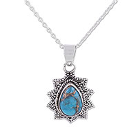 Sterling silver pendant necklace, 'Flicker of Blue' - Sterling Silver and Composite Turquoise Pendant Necklace