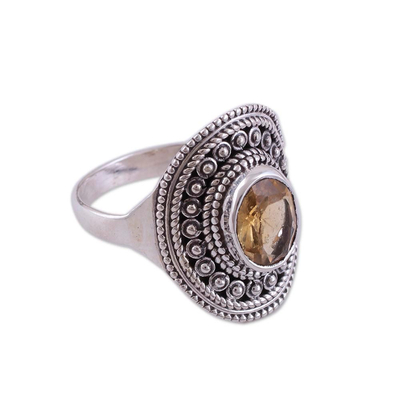 Oval Citrine and Sterling Silver Cocktail Ring from India