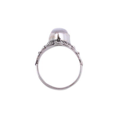 Rainbow moonstone cocktail ring, 'Morning Harmony' - Rainbow Moonstone and Sterling Silver Ring from India