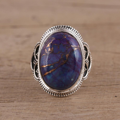 Sterling silver cocktail ring, 'Purple Oval' - Sterling Silver and Composite Turquoise Ring from India