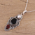 Multi-gemstone pendant necklace, 'Midnight Wonder' - Onyx Garnet and Cultured Pearl Pendant Necklace from India