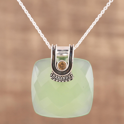 Chalcedony and citrine pendant necklace, 'Cool Desire' - Chalcedony and Citrine Pendant Necklace from India