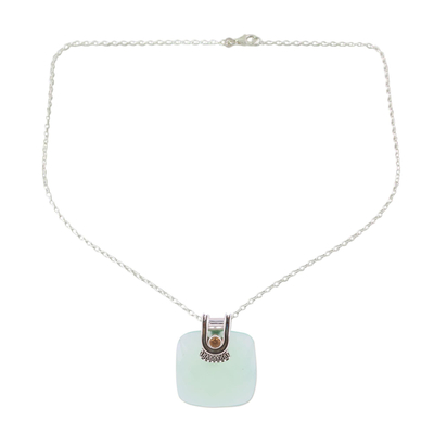 Chalcedony and citrine pendant necklace, 'Cool Desire' - Chalcedony and Citrine Pendant Necklace from India