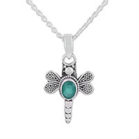 Onyx pendant necklace, 'Fluttering Dragonfly' - Green Onyx Dragonfly Pendant Necklace from India