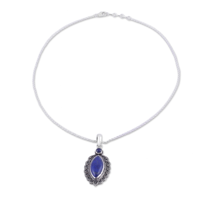 Lapis lazuli pendant necklace, 'Indian Sophisticate' - Indian Sterling Silver and Lapis Lazuli Pendant Necklace