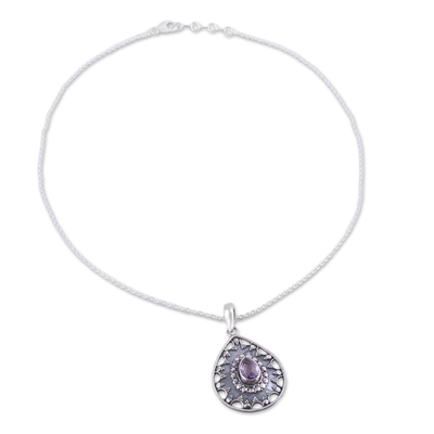 Amethyst pendant necklace, 'Mauve Mist' - Pear Shaped Amethyst and Sterling Silver Pendant Necklace