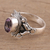 Amethyst cocktail ring, 'Ethereal Tendrils' - Oval Amethyst and Sterling Silver Cocktail Ring from India