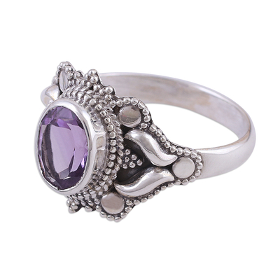 Artisan Crafted Floral Amethyst Sterling Silver Cocktail Ring