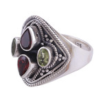 Garnet and peridot cocktail ring, 'Harmony of Colors' - Garnet and Peridot Cocktail Ring from India