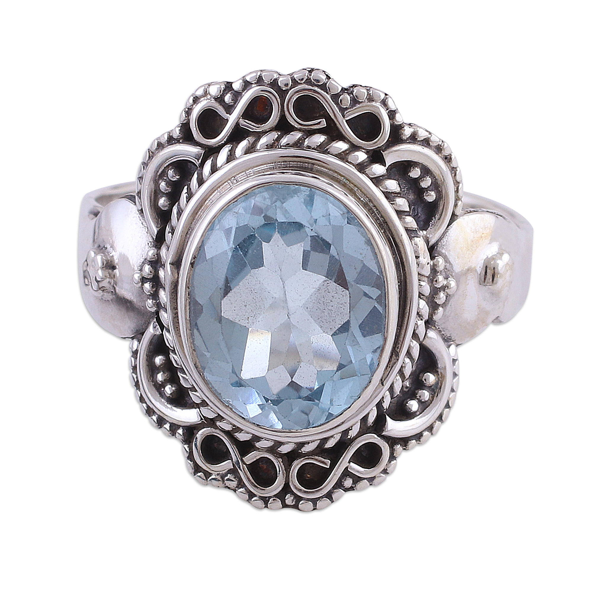 UNICEF Market  Sparkling Blue Topaz Cocktail Ring from India 