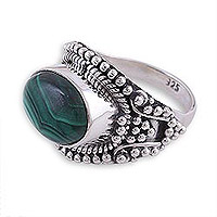 Malachite cocktail ring, 'Fanciful Green' - Malachite and Sterling Silver Cocktail Ring from India