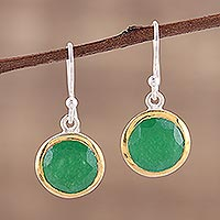 Gold accented onyx dangle earrings, 'Bright Glade' - Gold Accented Sterling Silver Earrings with Green Onyx
