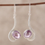 Amethyst dangle earrings, 'Cool Sabarmati' - 8 Carat Amethyst and Polished Silver Dangle Earrings (image 2) thumbail