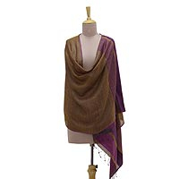 Silk shawl, 'Kalinga Mystique' - Handwoven Golden Brown Striped 100% Silk Shawl from India