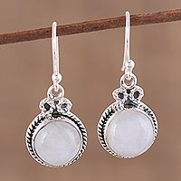 Rainbow moonstone dangle earrings, 'Iridescent Beauty' - Rainbow Moonstone and Silver Dangle Earrings from India