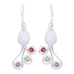 Multi-gemstone dangle earrings, 'Colorful Shower' - Multi-Gemstone and Silver Dangle Earrings from India