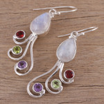 Multi-gemstone dangle earrings, 'Colorful Shower' - Multi-Gemstone and Silver Dangle Earrings from India