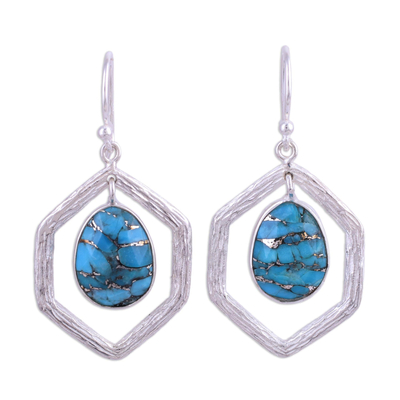 Sterling silver dangle earrings, 'Frozen Pond' - Sterling Silver and Composite Turquoise Earrings from India