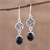 Onyx dangle earrings, 'Healing Om' - Black Onyx Om Symbol Earrings from India thumbail