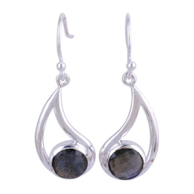 Labradorite dangle earrings, 'Nebulous Charm' - Faceted Labradorite and Silver Dangle Earrings