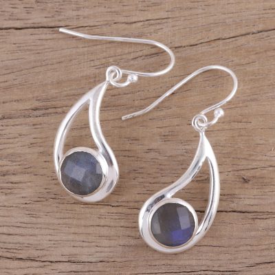 Labradorite dangle earrings, 'Nebulous Charm' - Faceted Labradorite and Silver Dangle Earrings