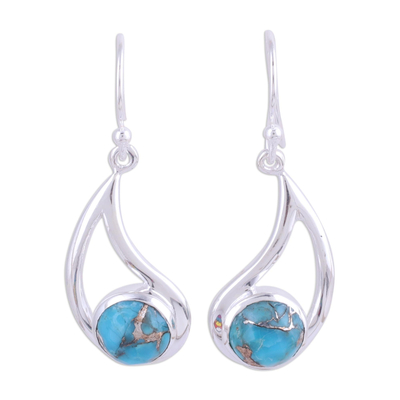 Sterling silver dangle earrings, 'Aqueous Charm' - Sterling and Blue Composite Turquoise Earrings