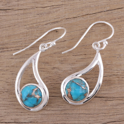 Sterling silver dangle earrings, 'Aqueous Charm' - Sterling and Blue Composite Turquoise Earrings