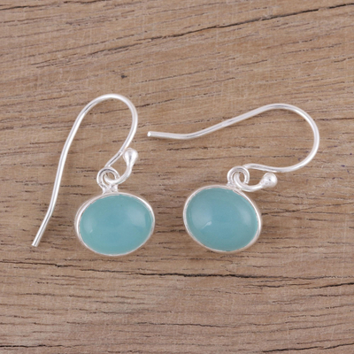 Chalcedony dangle earrings, 'Aqua Aurora' - Aqua Blue Chalcedony and Silver Dangle Earrings
