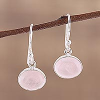 Dangle Earrings with Sterling Silver and Rose Quartz,'Pink Aurora'