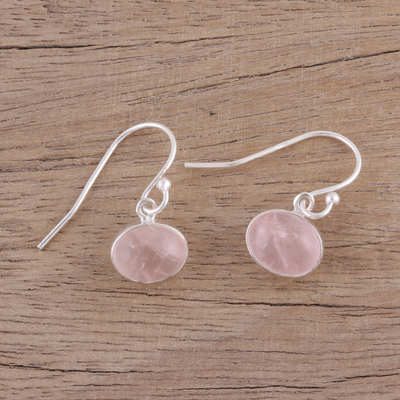 Rose quartz dangle earrings, 'Pink Aurora' - Dangle Earrings with Sterling Silver and Rose Quartz