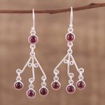 Garnet chandelier earrings, 'Mystic Swing' - Red Garnet Chandelier Earrings from India