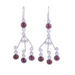 Garnet chandelier earrings, 'Mystic Swing' - Red Garnet Chandelier Earrings from India