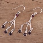 Garnet chandelier earrings, 'Mystic Swing' - Red Garnet Chandelier Earrings from India