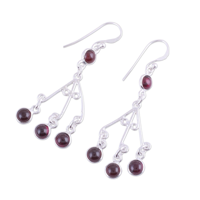 Garnet chandelier earrings, 'Mystic Swing' - Red Garnet Chandelier Earrings from India