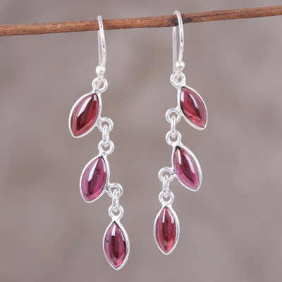 Garnet dangle earrings, 'Crimson Trail' - Garnet and Sterling Silver Long Dangle Earrings
