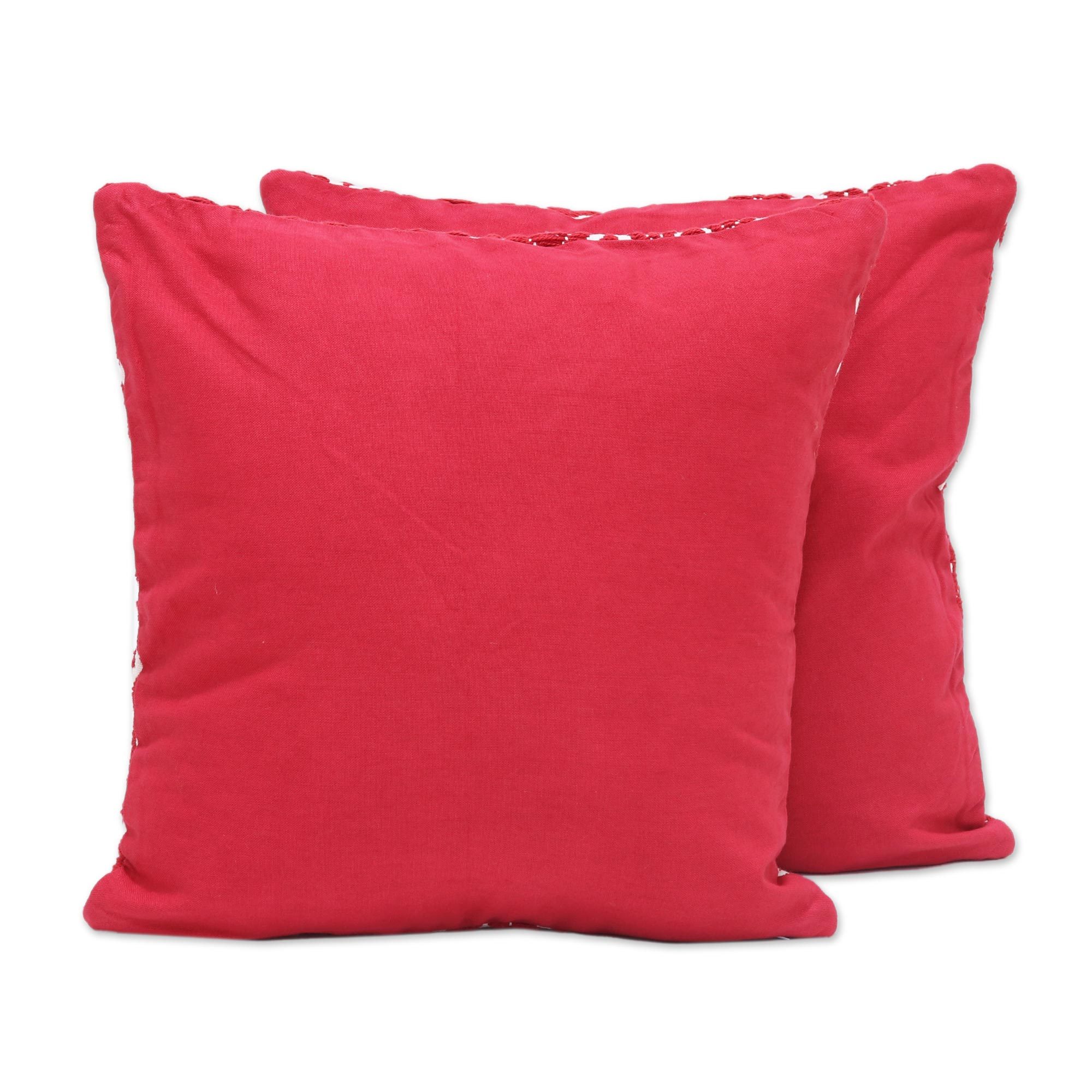Red and Ivory Cotton Blend Cushion Covers (Pair) Eccentric Flair NOVICA