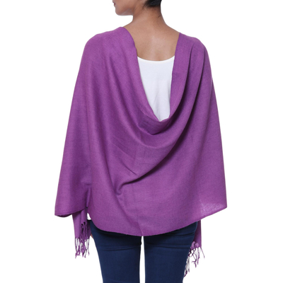 Wool shawl, 'Amethyst Fascination' - Artisan Crafted Soft Purple Woven Wool Shawl with Fringe