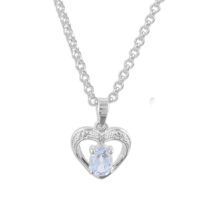 Blue Topaz Rhodium Plated Sterling Silver Heart Pendant